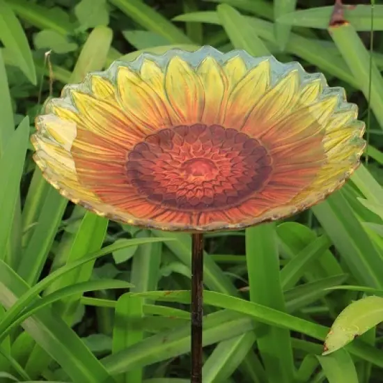 Artloge Heavy Duty Glass Bird Feeding Station Wild Bird Bath Sunflower Drinking Bowl with Metal Stake for Outdoor Garden Yard Decor image {7}