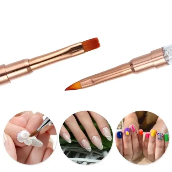 Unique Bargains Double Ended Nail Art Brush Gel Polish Nail Art Design Pen Painting Brush Tools for Home DIY Manicure Rose Gold Tone image {1}