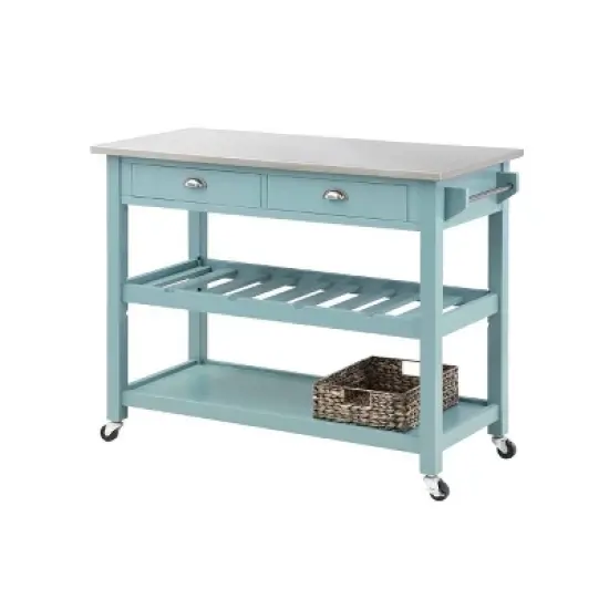 Colorado Kitchen Island with Stainless Steel Top Blue - Boraam image {1}
