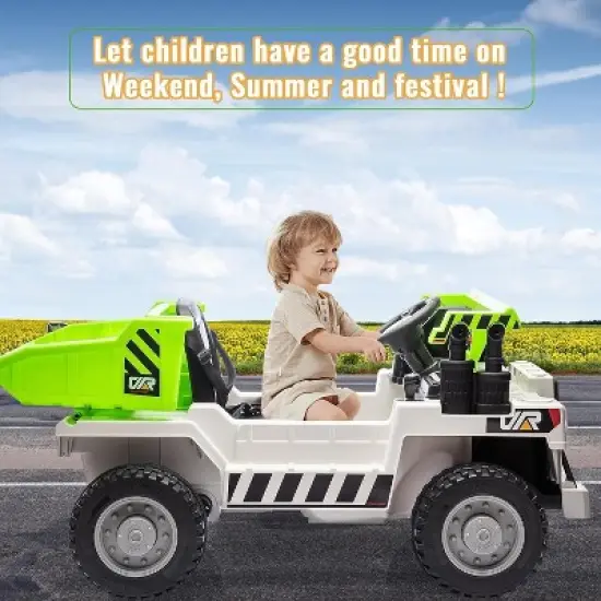 Ride On Dump Truck, 4 Wheeler Toy, 12V Ride On Car with Remote Control, Electric Cars for Kids with Dump Bed, Shovel, White image {4}