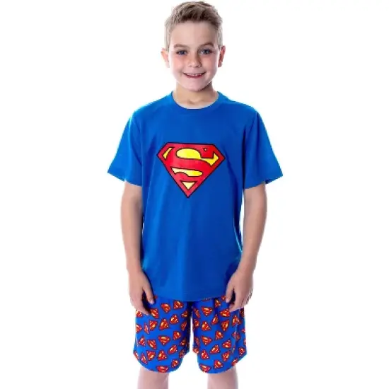 DC Comics Big Boys' Superman Logo Short Sleeve Pajama Short Set Blue image {5}