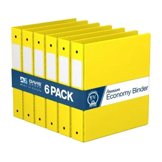 Davis Group 6pk 1.5" Premium Economy Round Ring Binders Yellow: Hard Cover, 275 Sheet Capacity, 2 Pockets, Polypropylene image {8}