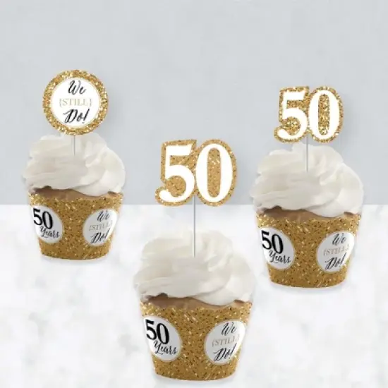 Big Dot of Happiness We Still Do - 50th Wedding Anniversary - Cupcake Decoration - Anniversary Party Cupcake Wrappers and Treat Picks Kit - Set of 24 image {2}
