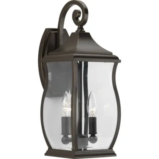Progress Lighting Township 2-Light Outdoor Wall Lantern in Oil Rubbed Bronze with Clear Beveled Glass Shade image {2}