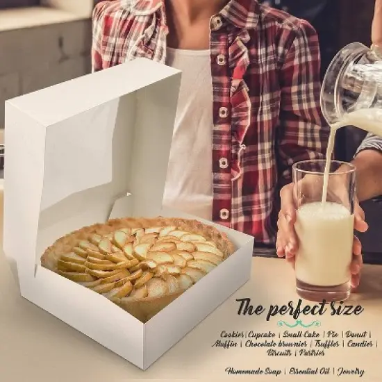 O'Creme White Bakery Boxes with Window 25 Pack, Display Pies, Pastries, Pie Pastry Container Carrier (25, 9" x 9" x 2.5"H) image {4}
