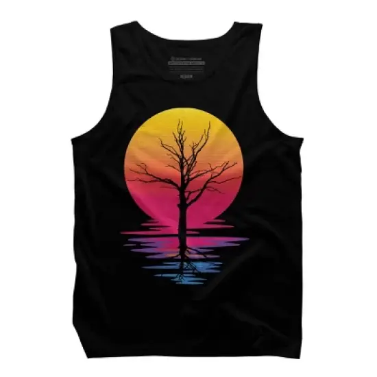 Men's Design By Humans Lone Tree Retro Spring Sunset By kirikpantai Tank Top image {2}