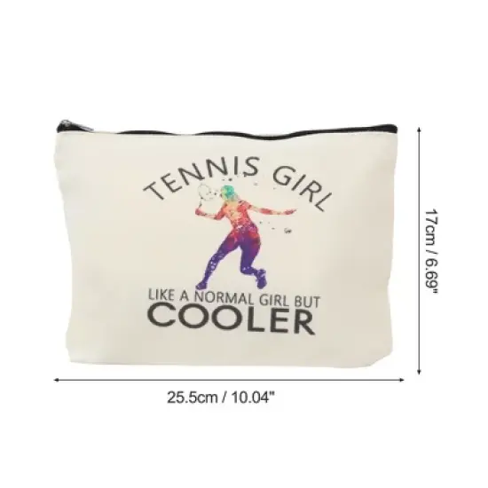 Unique Bargains Durable Tennis Figure Pattern Makeup Bag Beige 1 Pc image {1}