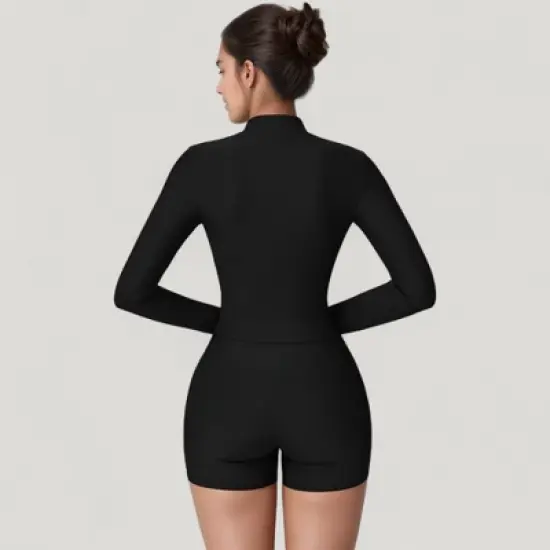 Anna-Kaci Active Women's Long Sleeve Ribbed Zip-Up Athletic Jacket with High Neckline image {3}