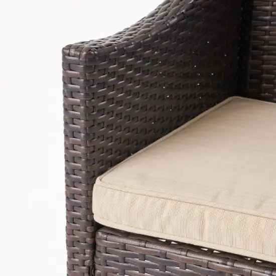 Christopher Knight Home Lorita Outdoor Acacia Wood and Wicker 3 Piece Bistro Set with Cushions image {5}