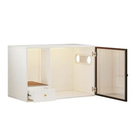 ATJafurn 37.4 " Hidden Cat Litter Box Cabinet with Magnetic Light Strip and Drawer, Modern Furniture Style Kitty Cat Cabinet for Apartment image {9}