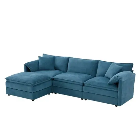 YOOCOZZ Double-Cushion Chenille Sectional Sofa with 2 Movable Ottomans and Armrest Pillows image {8}