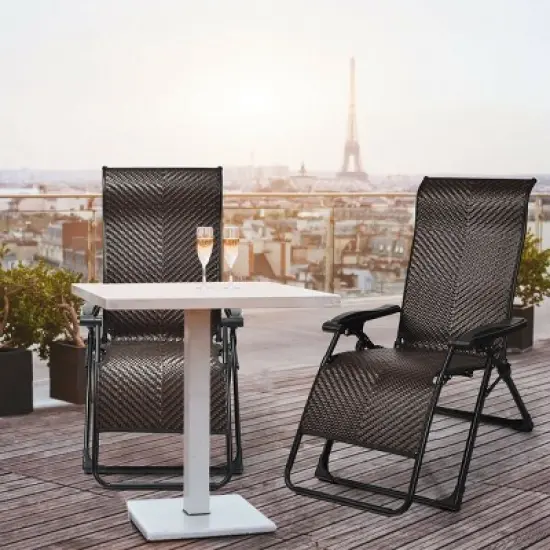 Costway 2PCS Patio Rattan Zero Gravity Lounge Chair Folding Recliner Adjustable Headrest image {2}