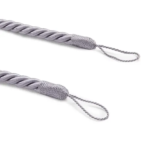 Juvale 2 Pairs Light Grey Rope Curtain Tiebacks with Hooks, Holdbacks for Window Drapes (26 in) image {3}