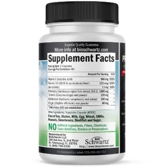 7-in-1 Immunity Support Capsules with Zinc Vitamin C & D 5000 IU Elderberry Ginger D3, Natural Immune System Booster Defense, Bioschwartz, 120ct image {2}