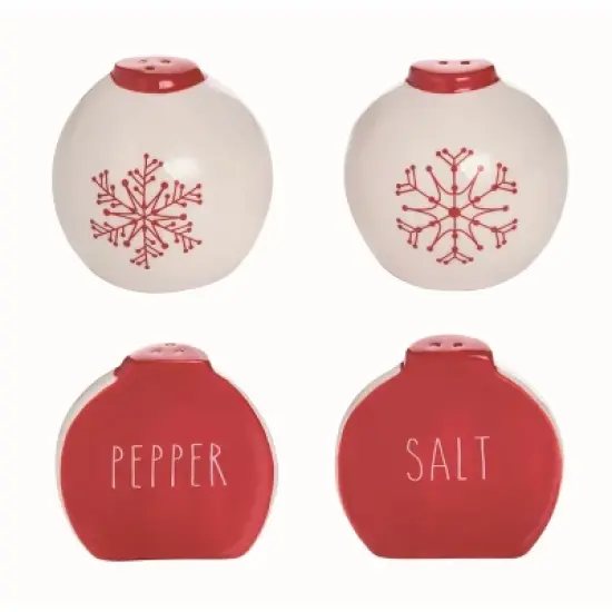 Transpac Split Christmas Snowflake Ornaments Dolomite Salt and Pepper Shakers Collectables Red and White 2.75 in. Set of 2 image {2}