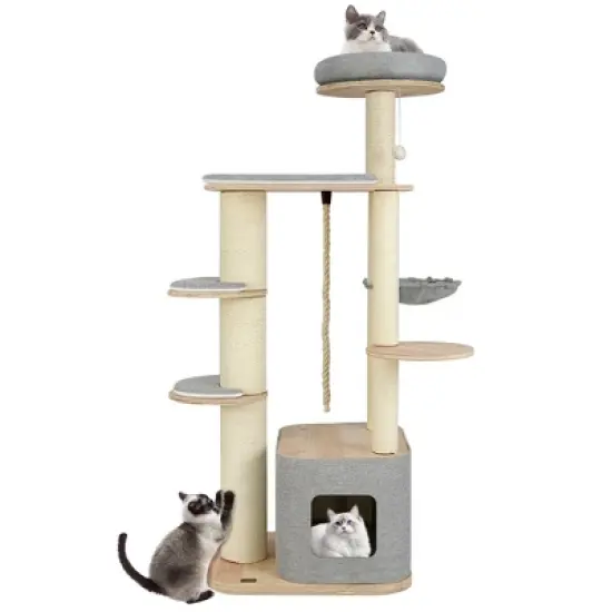 Tangkula 63" Tall Modern Cat Tree w/ Perch Condo Hammock 5.6" Scratching Posts image {10}