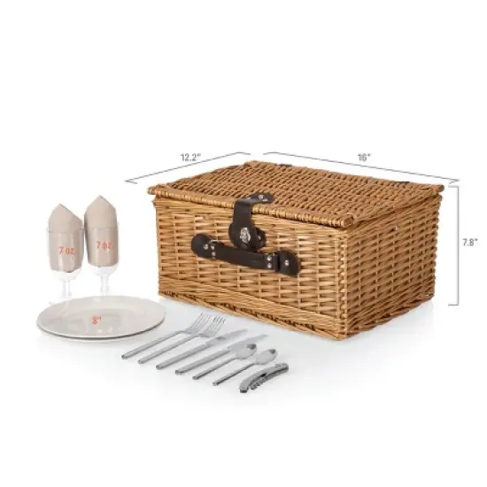 Picnic Time Classic Picnic Basket with Beige Canvas: Wicker Set, Solid Pattern, Handles & Side Pockets, 12 Pieces image {3}