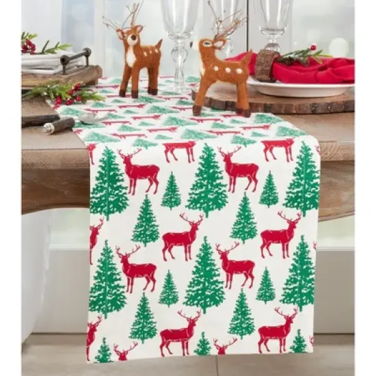 Saro Lifestyle Deer and Christmas Trees Design Table Runner image {2}