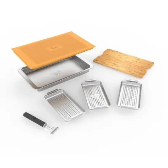 Yukon Glory BBQ 'N SERVE Premium Set, Includes 3 Grill Baskets, Serving Tray, Bamboo Cutting Board, Plastic Lid and Clip-on Handle image {4}