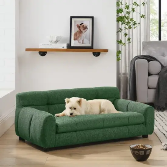 Soft and comfortable pet sofa with backrest and armrests, suitable for modern rectangular pet sofas for small and medium-sized dogs-Green image {1}