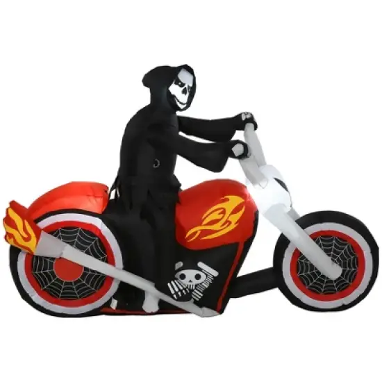 HOMCOM 70.75" Long Inflatable Halloween Grim Reaper Flaming Motorcycle Lighted Outdoor Garden Yard Party Decoration image {3}