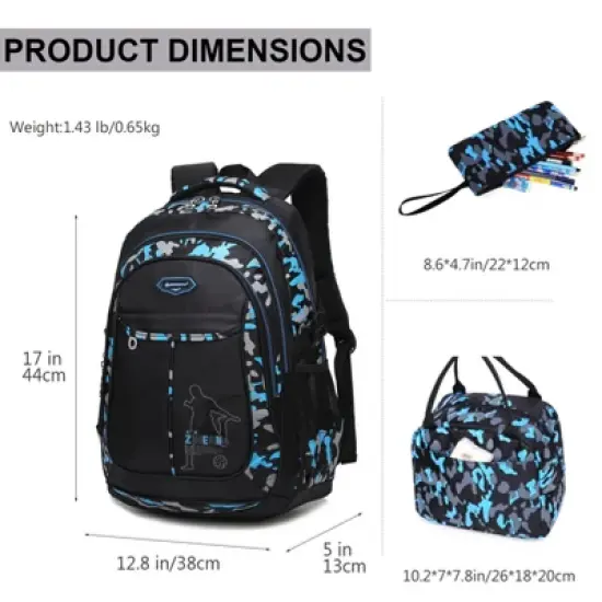 School Backpack for Boys Cool Camouflage Bookbags with Lunch Box Pencil Case 3pcs for Middle School image {6}
