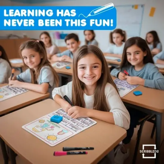 SCRIBBLEDO Story Lined 9"x12" Dry Erase Writing & Drawing Boards 10-Pack with Erasers &ndash; Reusable Whiteboards for Kids Students & Classroom image {5}