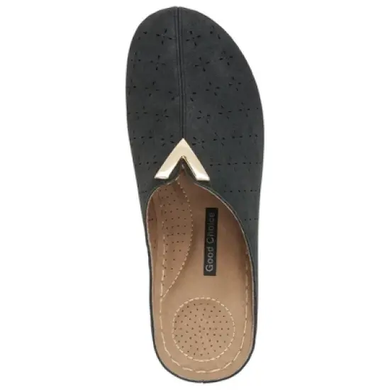 GC Shoes Camille Perforated V-Shape Hardware Slide Wedge Mule image {3}