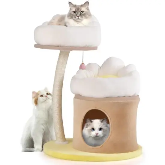 Tangkula Flower Cat Tree 33 Inch Cute Cat Tower with Sisal Scratching Post Washable Padded Top Perch Cat Condo image {7}