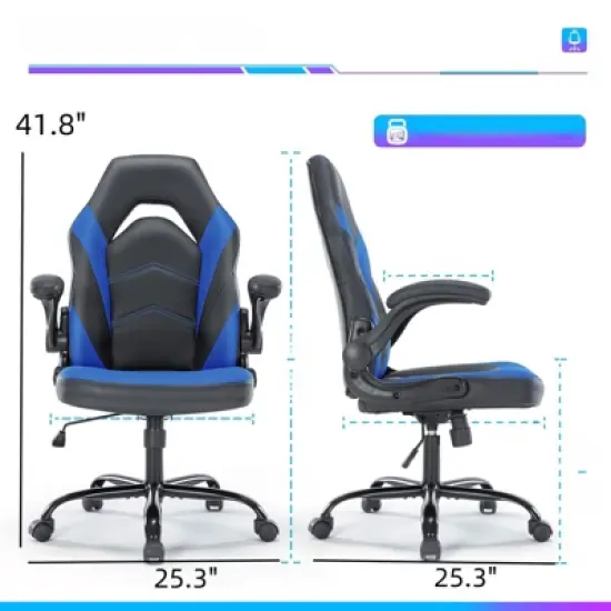 DSVIMOY Swivel Office Chair with Lumbar Support and S-shaped Backrest, Gaming Chair with Padded Armrests, Blue, 25.3"*41.8"*25.3" image {2}