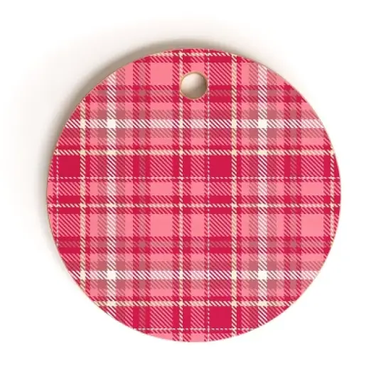 Avenie Pink Plaid Cutting Board - Round image {3}