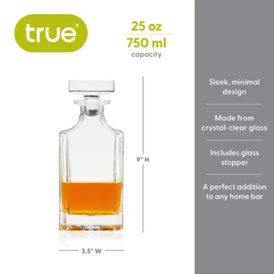 True Clarity Liquor Decanter - Minimal Square Glass Carafe for Whiskey, Gin, Scotch or Liquor with Stopper - 750ml Set of 1 image {3}