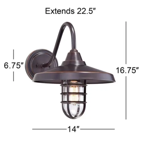 John Timberland Marlowe Rustic Industrial Outdoor Wall Light Fixtures Set of 2 Painted Bronze Hooded Cage 13" Clear Glass for Exterior image {3}