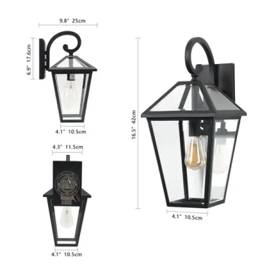 Gulches Outdoor Wall Lights - 10"-21" Modern & Vintage Black Lanterns with Clear Glass for Porch, Garden, Patio, and Entryway image {9}