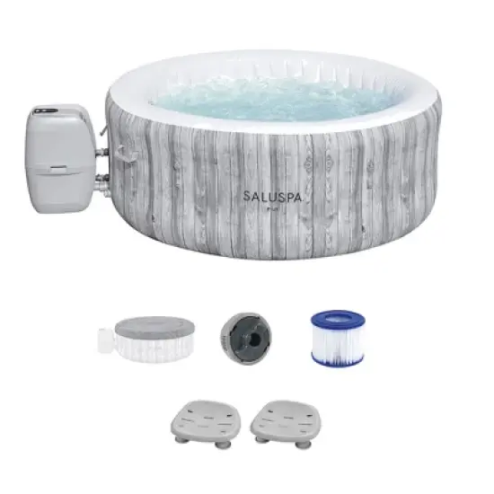 Bestway SaluSpa Fiji AirJet Inflatable Hot Tub with 120 Soothing Jets and Set of 2 Underwater Non-Slip Pool and Spa Seat with Adjustable Legs, Gray image {6}