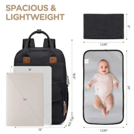 Itopfox Expandable Diaper Backpack for Twins, Dual Compartments, Includes Changing Pad & Stroller Straps, Unisex Black, 26-36L image {1}