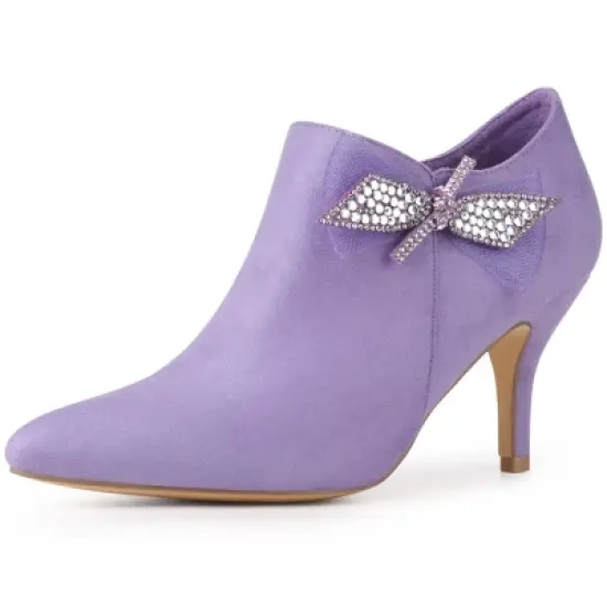 Allegra K Women's Pointed Toe Bow Decor Stiletto Heel Ankle Boots image {9}