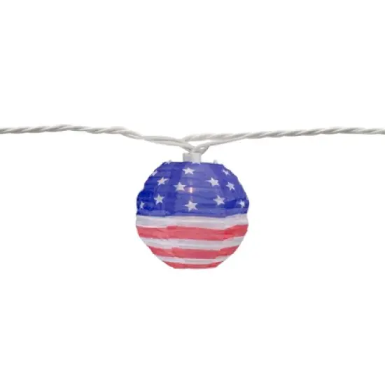 Northlight American Flag Paper Lantern Patriotic Patio Lights - 8.5' - White Wire - 10ct image {3}