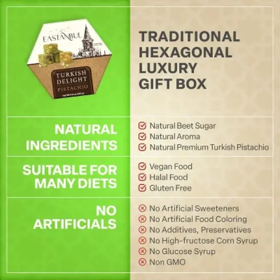 Eastanbul Turkish Delight Pistachio, Double Roasted Pistachios Filled, Lokum, Loukoumi, 8.8oz image {5}