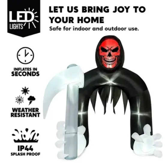 Joyfy 10 FT Halloween Inflatable Outdoor Decoration, Giant Grim Reaper Archway with LEDs for Halloween Party Outdoor Yard Garden Lawn Party Decoration image {1}