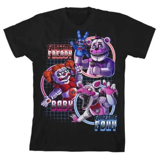 Five Nights Sister Location Funtime Freddy Foxy and Baby Boy's Black T-shirt image {3}
