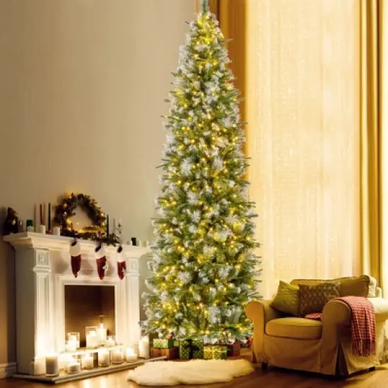Costway 6/7.5/9 FT Pre-Lit Artificial Christmas Tree with 580/820/1228 Frosted Tips 470 LED Lights image {12}