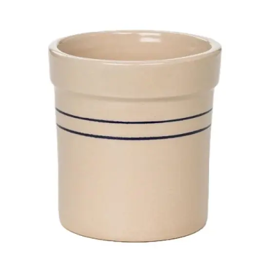 Martinez Pottery Pickling Fermenting Crock - Tan with Blue Stripe Stoneware Jar, 1/4 Gallon Capacity image {4}