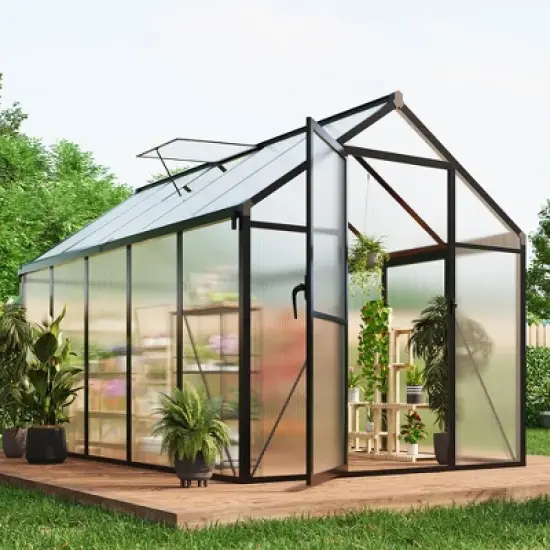 Garvee Walk-In Greenhouse with Polycarbonate Panels, Aluminum Frame, Quick Setup, Roof Vent, Outdoor Garden Greenhouse image {10}