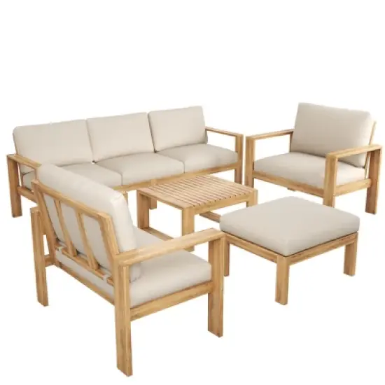 FIONECA 5-Piece Acacia Wood Outdoor Sectional Sofa Set with Cushions image {6}