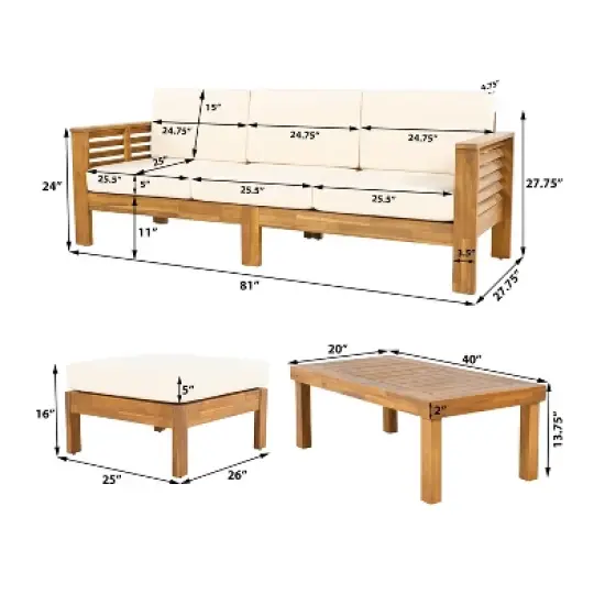 Christopher Knight Home Nolan Outdoor Shutter-styled Paneling Acacia Wood Seating Set with Cushions image {2}