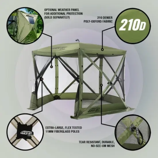 CLAM Quick-Set Venture Portable Pop-Up Outdoor Camping Gazebo Screen Tent Sided Canopy Shelter with Ground Stakes and Carry Bag image {2}
