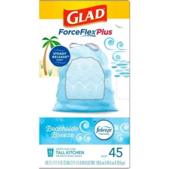 Glad ForceFlex MaxStrength Tall Kitchen Drawstring Trash Bags - Febreze Beachside Breeze - 13 Gallon /45ct image {9}