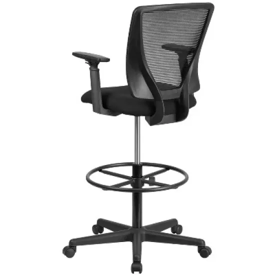 Flash Furniture Ergonomic Mid-Back Mesh Drafting Chair with Black Fabric Seat, Adjustable Foot Ring and Adjustable Arms image {6}