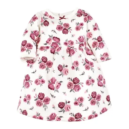 Hudson Baby Infant Girl Cotton Dresses, Burgundy Rose image {2}